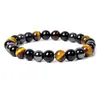 Pulseira de olho de tigre e pedra preta de alta qualidade transfronteiriça pulseira de pedra natural joias joias joias joias masculinas atacado