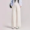 Pantalones de pierna ancha para maternidad de otoño e invierno, de cintura alta, soporte elástico en la cintura, pantalones largos de pierna recta, suaves y con caída, no restrictivos, pantalones casuales para madres embarazadas
