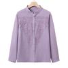 Camisa retro de disparo real para personas de mediana edad y mayores, camisa con cuello bordado de industria pesada para mujer, top cárdigan 2025 primavera y otoño para mujer