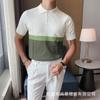 Exportação Personalizada Roupas Masculinas Novas Verão Listrado Verde Tricô Lapela Manga Curta Camisa Polo Camiseta Top para Homens