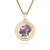 Accesorios de Joyería Hip-Hop Europeos y Americanos Transfronterizos Colgante Redondo para Foto de Circonita Cúbica de Memoria Marco de Foto Personalizado Collar para Hombre