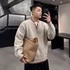 Suéter de tricô com gola V em blocos de cor estilo retrô americano, costurado à mão, para homens, outono e inverno, pesado, casual, solto, quente, versátil