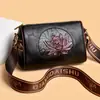 Bolsa Transfronteriza con Estampado de Loto para Mujer, Bolso de Teléfono Móvil de Gama Alta para Otoño e Invierno, Nuevo Bolso Cruzado de Estilo Nacional Literario y Artístico para Mamá