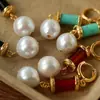 26 Modelos de Primavera de Pendientes de Piedra Natural y Perlas Europeas y Americanas para Mujer, Clips para Orejas y Accesorios para Orejas de Ágata Turquesa Colorida Estilo Étnico Vintage