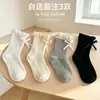 Calcetines para niños para otoño e invierno con bordes rizados y lazos, adecuados para niñas y bebés, estilo Lolita, calcetines de media pantorrilla sin presión