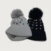 Chapéu de Lã Peludo de Inverno, Pom Pom Fofo, Chapéu de Tricô Quente e Espesso à Prova de Frio para Meninas, Chapéu de Esqui Atacado