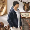 Moletom cardigã retrô americano pesado 470g para homens, marca nova da moda de outono, corte solto, jaqueta com capuz plus size masculina
