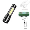 Lanterna Telescópica Mini de Luz Forte para Exterior Pequena para Casa Carga USB Luz Lateral COB Liga de Alumínio Lanterna de Presente Atacado