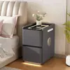 Mesita de noche inteligente, multifuncional, de alta gama, sin instalación, con regleta, cerradura de contraseña, carga inalámbrica, mesita de noche de cuero para dormitorio