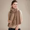 Cachecol de Cashmere Puro Feminino Outono/Inverno Plano Moda Franja Tricô Xale 100% Cashmere Puro Roupa Externa