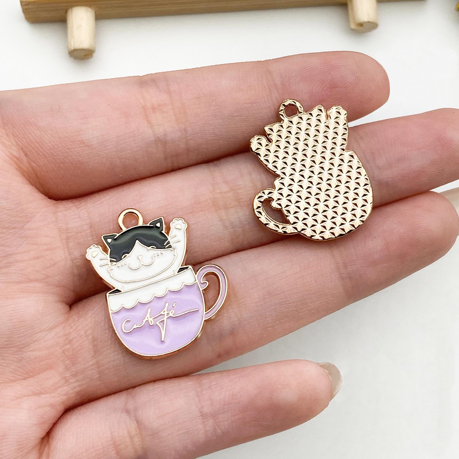 19426-X-白色锌合金滴油茶杯猫紫杯子24x19mm-1