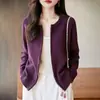 Cárdigan de Punto de Algodón Puro a la Moda para Mujer, Nuevo Estilo Primavera y Otoño, Versátil, Corte Holgado, Chaqueta Corta Adelgazante con Cremallera