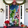 Popular Transfronteiriço Monstro Peludo Verde Grinch Pendurado Capa de Porta Pano de Fundo Decoração de Porta de Casa Pano Pendurado para Atmosfera Festiva Pendurado