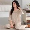 Pijama com Bojo para Mulheres 2026 Novo Primavera e Verão Mangas Três Quartos e Calças Nove Quartos Tencel Lyocell Roupa de Casa para Mãe