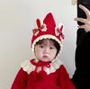 Touca de Bebê Inverno Touca de Lã Vermelha Ponto Coreano Tricotada Quente Proteção de Orelha Touca Festiva de Ano Novo para Bebê