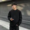 Sudadera con Diseño de Hombro Acolchado Sentido de Diseño Nicho Decoración Metálica Primavera y Otoño Tendencia Hombre Trabajo Pesado Camiseta Peso Pesado Rufián Atractivo Manga Larga Top