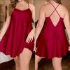 Novos Pijamas Casuais Simples Yaoting Europeus e Americanos de Tamanho Grande em Seda de Gelo Cor Lisa para Verão com Alcinha Roupas de Casa Sq22148