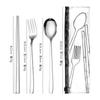 Venta caliente transfronteriza 304 acero inoxidable cuchillo, tenedor, cuchara, palillos traje de vajilla bolsa de PVC conveniente juego de cuatro piezas de vajilla portuguesa
