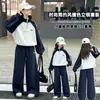 Conjunto de Roupa Esportiva Casual Estilo Coreano para Meninas na Primavera e Outono, Roupa de Outono para Crianças, Moletom e Calça de Moletom Estilosos e Modernos para Meninas Mais Velhas