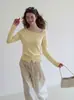 Top de punto a rayas de bloques de color sin hombros de manga larga estilo old money para mujer, diseño de otoño, adelgazante y que realza la figura