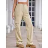 Calça Cargo Casual de Tecido Retro com Múltiplos Bolsos para Comércio Exterior Transfronteiriço para Mulheres, Nova Tendência Outono/Primavera, Solta, Emagrecedora, Wide-Leg Longa