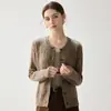 Cardigan de Malha Grossa com Trançado de Caxemira Novo Outono Inverno Feminino Gola Redonda Botão Único Outono Inverno Solto Fashionável Versátil Suéter Feminino
