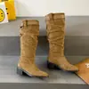 Elegantes botas de punta fina, plisadas y con tacón de bloque para mujer, nueva colección otoño 2026, adelgazantes, hasta la rodilla, versátiles botas de montar