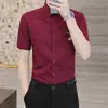 Camisa de Manga Corta para Hombre, Camisa de Verano Trendy Casual Elegante Bordada Elástica, Estilo Coreano Ajuste Delgado de Seda de Hielo sin Planchar