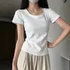 Camiseta Regular de Hombro 260g Manga Corta Ropa Interior para Mujer Escote en U Camisola Ajustada Top Camiseta Interior Cintura Baja
