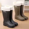 Botas de lluvia impermeables con estilo para mujer, de caña alta, antideslizantes, forradas de polar, botas de trabajo para adulto, botas de lluvia forradas de polar, botas de media caña antideslizantes, cálidas