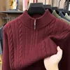 Nuevo Suéter de Punto Grueso con Cuello Alto y Media Cremallera para Hombre de Invierno, Ropa Casual para Hombre, Jersey Jacquard Engrosado y Cálido para Hombre