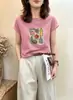 Camiseta de Algodón Acanalado para Mujer, Fábrica Fuente Shisanxing de Guangzhou, Top de Manga Corta Ajustado de 220g, Suministro Exclusivo Segunda Remesa de Verano
