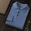 Suéter de cachemira con cuello POLO, manga larga, top para hombre, diseño plano de 12 puntos, corte holgado, talla grande, suéter cálido