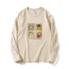 Estilo Nuevo Primavera y Otoño Gato de Dibujos Animados Americano Diseño de Letras Ropa Exterior Informal Versátil Holgada Top de Manga Larga para Mujer