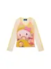Camiseta de Manga Larga con Cuello en V y Costuras de Diamantes Calientes de Hello Kitty Dulce y Fresca para Mujer 2025 Otoño Nuevo Look Adelgazante Top Corto