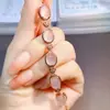 Venta al por mayor de fábrica Popular Pulsera de Cristal Rosa Natural con Incrustaciones de Plata S925 Piedra Principal 7*9 Joyería de Lujo Venta Directa de Fábrica