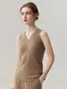 Camisole de Malha 100% Caxemira Kang Sai Ni para Mulheres Decote V Ajuste Slim Costela Vertical Valoriza Camisa Interna Camisa de Camada