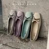 Color Caramelo~2026 Primavera Temprana Nuevo Estilo Planas Bajas Lazo Francés Suave Suavemente Suela Suave Zapatos Cuadrados Sin Cordones