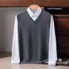 Chaleco de punto sin mangas para hombre, color liso, cuello en V, nuevo estilo, versátil, otoño e invierno, cachemira pura, corte holgado