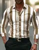 Camisa casual de manga larga para hombre con cuello de solapa, patrón a rayas, resistente a las arrugas y sin planchado, para comercio exterior transfronterizo de Amazon, primavera y otoño
