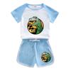 Dinossauro cartoon crianças verão esportes terno novo roupas infantis estilo ocidental maré menino bonito de duas peças conjunto de uma geração de cabelo