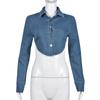Jaqueta Jeans Lavada 9250Td Nazada Amazon Primavera/Verão 2025 Tendência Gola Lapela Expondo a Cintura Cadarço Avant-Garde para Mulheres