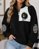Jaqueta europeia e americana transfronteiriça feminina com blocos de cor e zíper parcial na gola alta, apresentando estampa digital 3D, corte solto estilo street style e propriedades corta-vento.