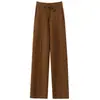 Novedad Otoño/Invierno Pantalones de Cachemira para Mujer Pantalones Gruesos de Cachemira de Pierna Ancha Adelgazantes Color Sólido Diseño con Costura Central con Cordón Pantalones Casuales