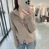 Nuevo cárdigan de punto 100% lana versátil para otoño e invierno con doble cremallera, suéter para mujer, prenda exterior casual de longitud corta y top de capa base