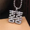 Colgante de Plata Auspicioso Símbolo Tradicional Chino Doble Felicidad para Mujer, Estilo Retro Hueco, Colgante de Buenas Noticias, Cadena para Suéter para Hombre