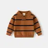 Suéter de Solapa para Niños 2026 Otoño Nuevo Rayas Cuello Polo Versátil Top de Punto para Bebé Ropa Infantil Venta al por Mayor