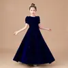 Vestido de Performance de Piano para Meninas, Vestido Preto Acinturado com Mangas Bufantes, Vestido de Desfile para Apresentador de Coro de Violino