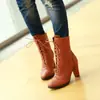 19 Botas Nuevas de Primavera y Otoño Tacón Alto Grueso Con Cordones Caña Corta Botas de Jinete Amazon AliExpress wish Talla Grande Comercio Exterior