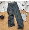 Jeans Rectos Color Gris Cemento para Mujer, Otoño 2025 Nuevos de Cintura Alta Adelgazantes Holgados de Moda Pantalones de Pierna Ancha de Largo Completo